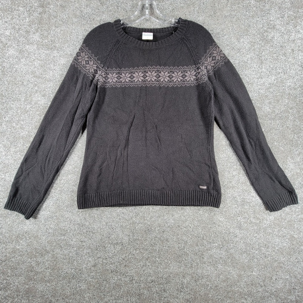 Columbia Sweater‎ Womens S Black Fair Isle Knit Pullover Crewneck Raglan Sleeve